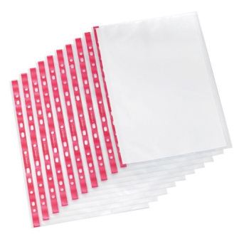 Q-Connect Punched Pockets Deluxe Side Opening Red Strip Pack 25